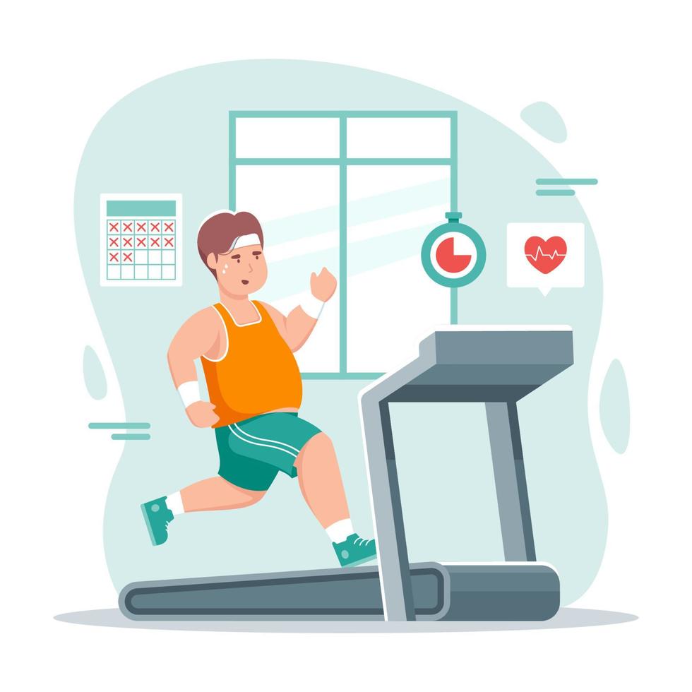 correr con cinta de correr para una resolución de estilo de vida saludable vector