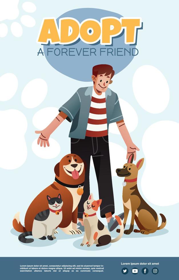 A Man And The Surrounding Pets Poster vector