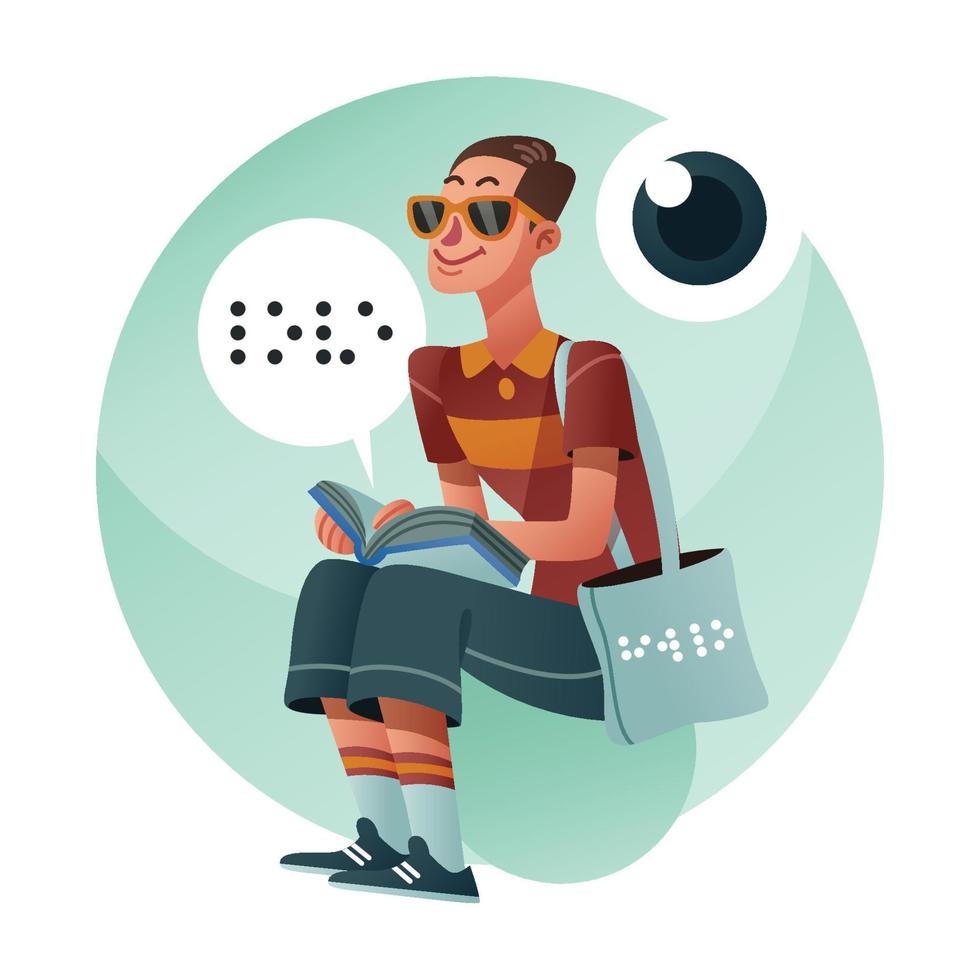 A Blind Man Reading A Braille Book vector