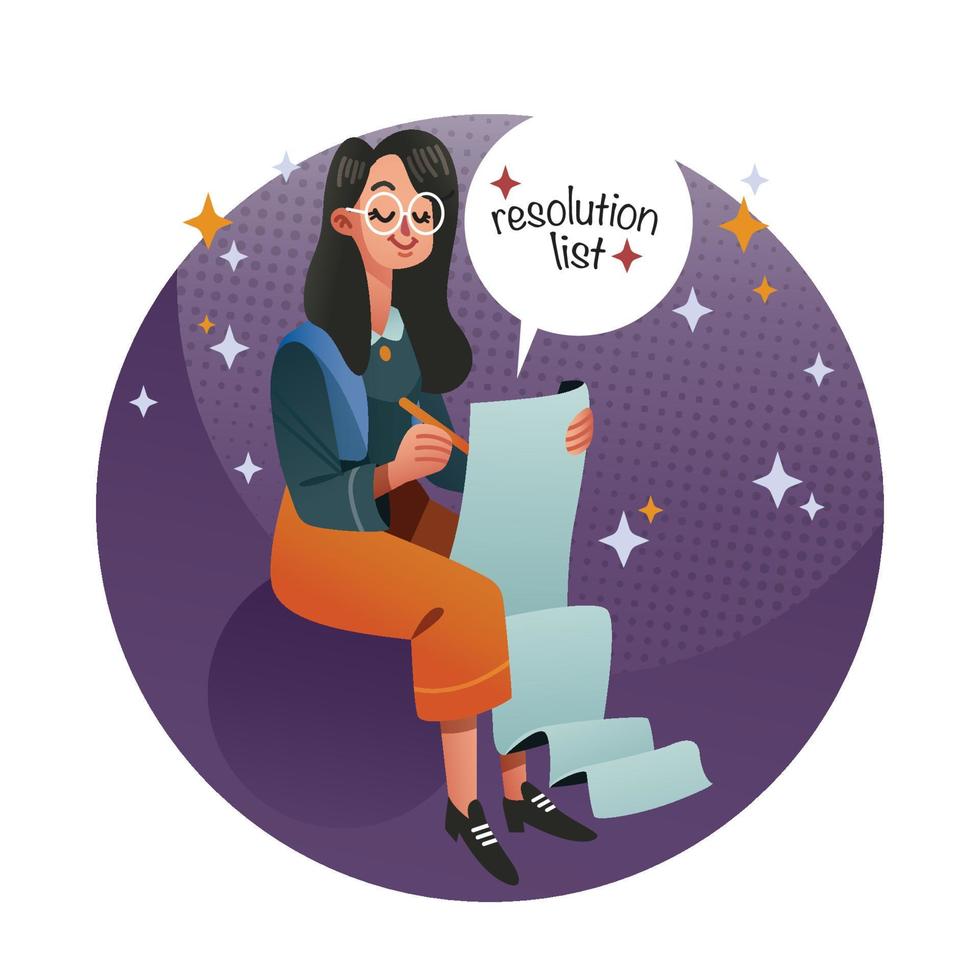 A Girl is Planning Her New Year's Resolutions vector