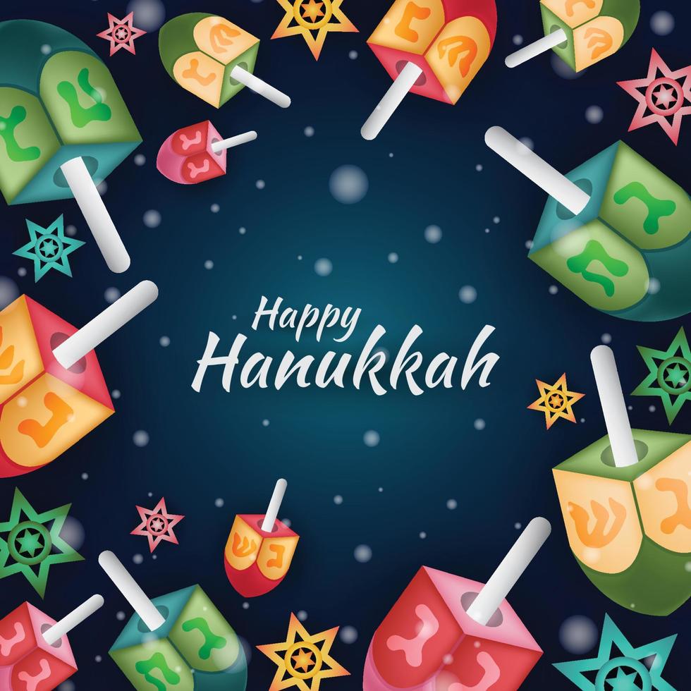 Colorful Happy Hanukkah with Dreidel Background Template vector