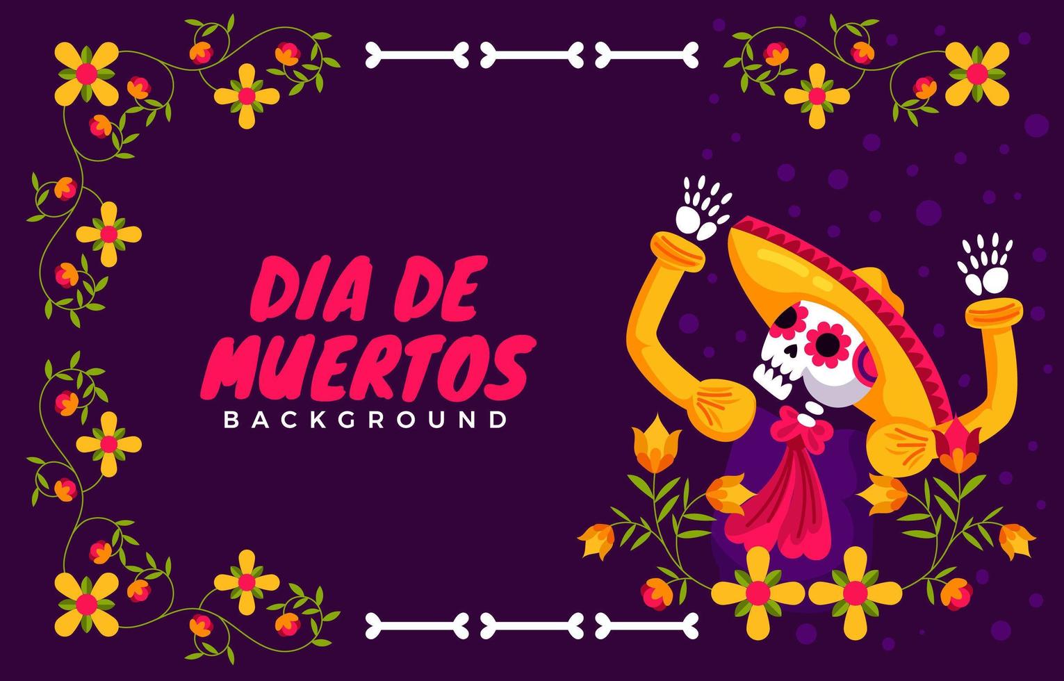 skeleton dances prancing and raises hands in Mexican dress vector