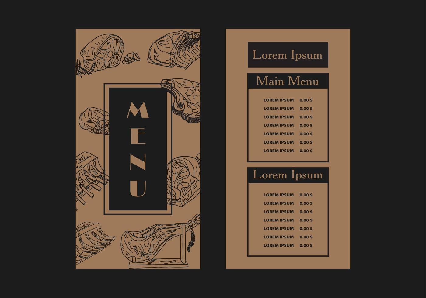 plantilla de diseño de restaurante de carne de menú. vector