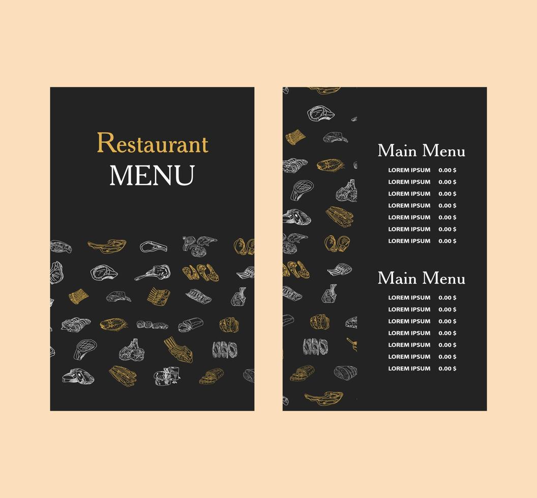 plantilla de diseño de restaurante de carne de menú. vector