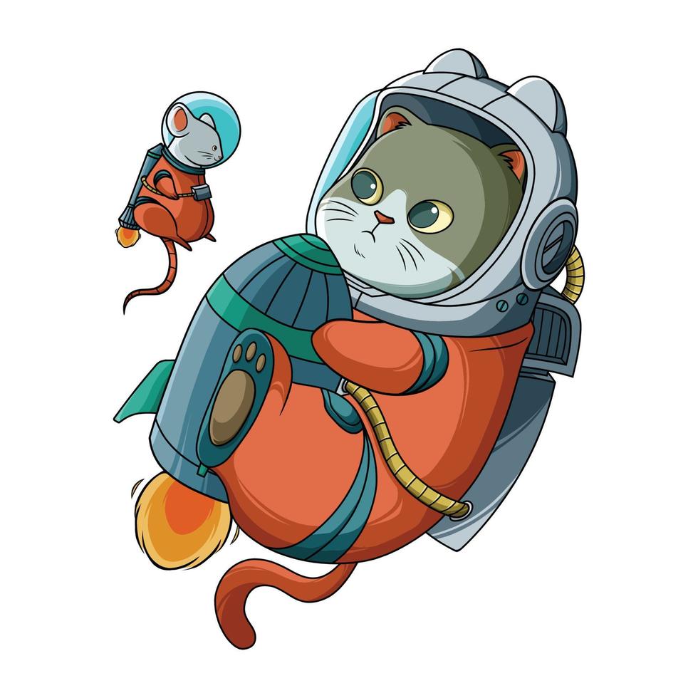 Cat and mouse astronaut vector