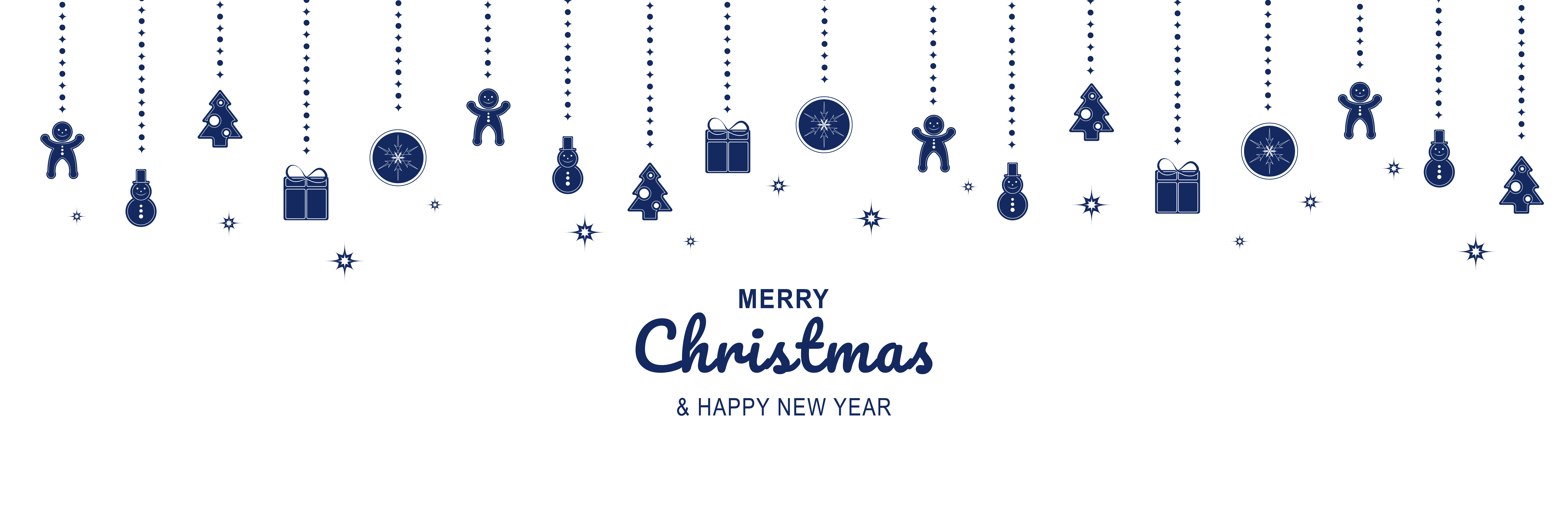 Christmas 2022 Banner Merry Christmas And New Year 2022 Poster. Xmas Minimal Banner With Blue  Hanging Gingerbreads, Snowmans, Trees, Gifts, Balls And Text On White  Background. Vector Illustration For Greeting Card Design 3709463 Vector Art