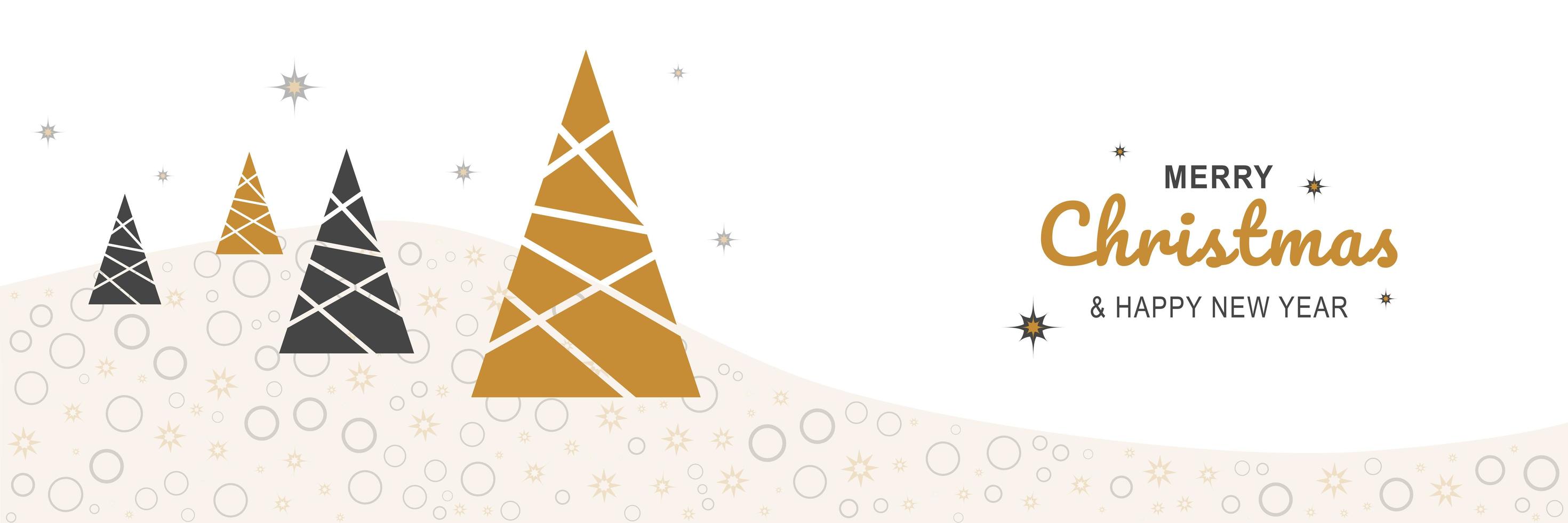 cartel de feliz navidad y año nuevo 2022. Banner mínimo de Navidad con árboles festivos abstractos y borde de símbolos de vacaciones y texto sobre fondo blanco. ilustración vectorial para el diseño de tarjetas de felicitación vector