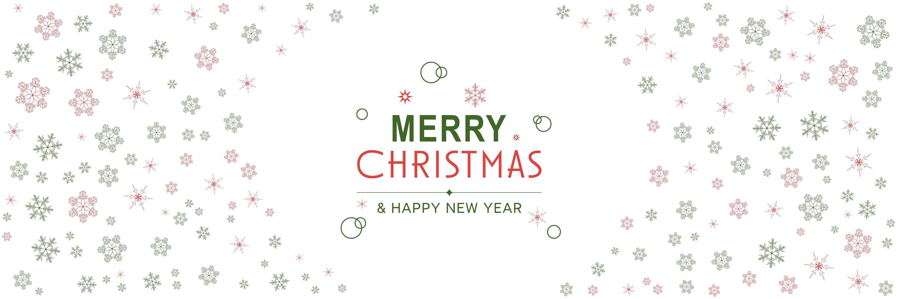 Merry Christmas and New Year 2022 poster. Xmas minimal banner with snowflakes pattern frame and text on white background. Horizontal website header. Vector illustration for greeting card design