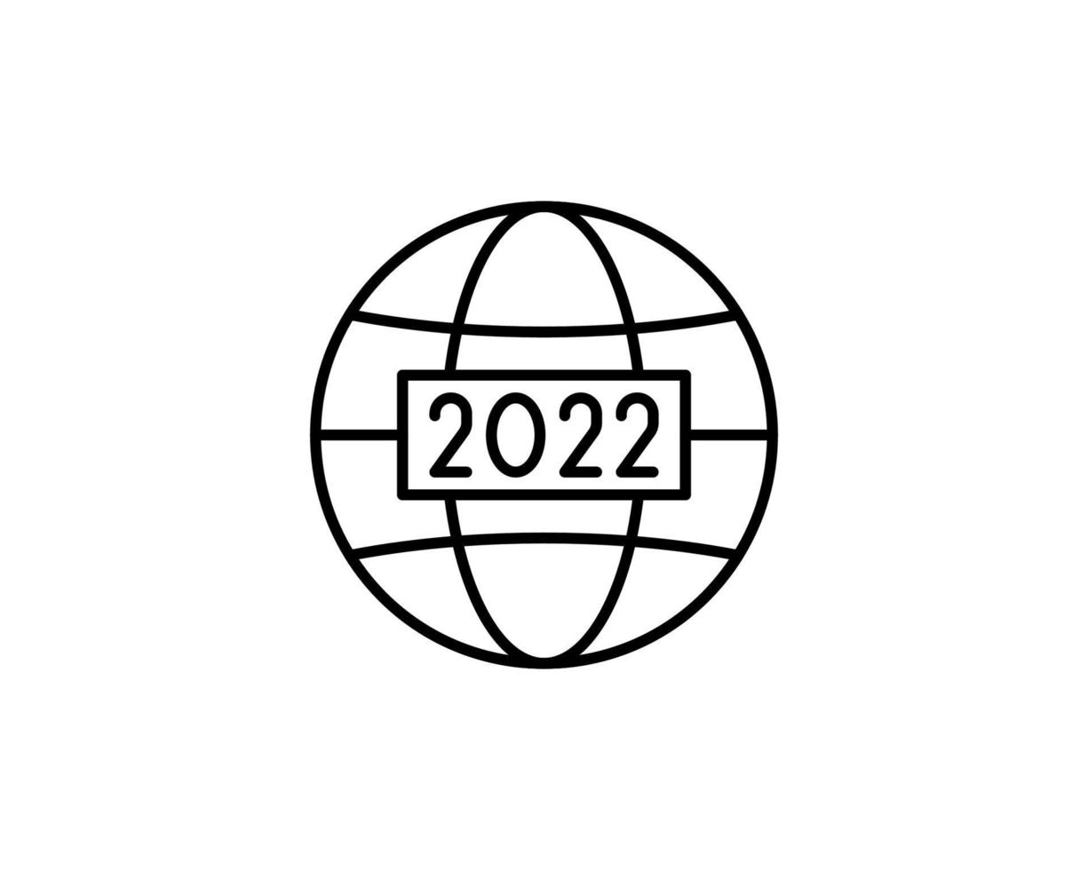 Ilustración de la silueta abstracta del mundo y la numeración del año nuevo 2022 aislado sobre fondo blanco. icono de contorno del año nuevo 2022. vector