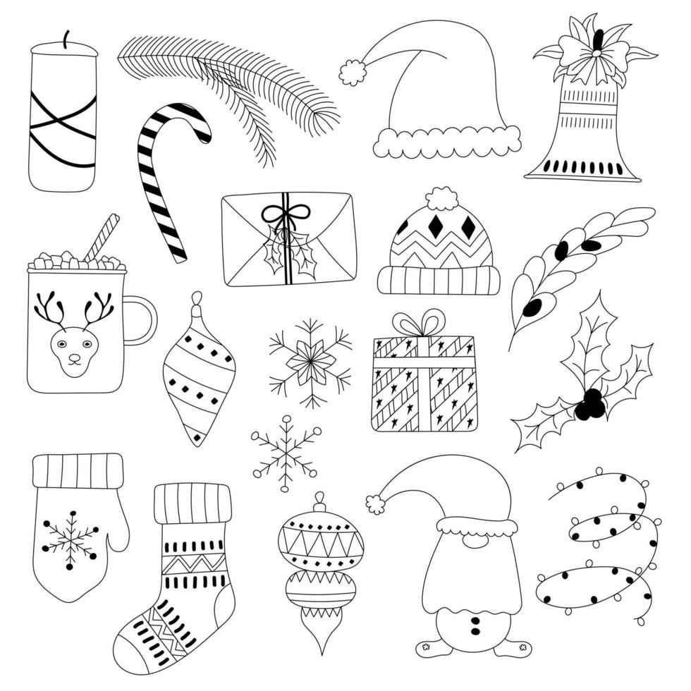 Christmas set of black and white elements for decorating cards, banners, wrapping paper and other holiday projects vector