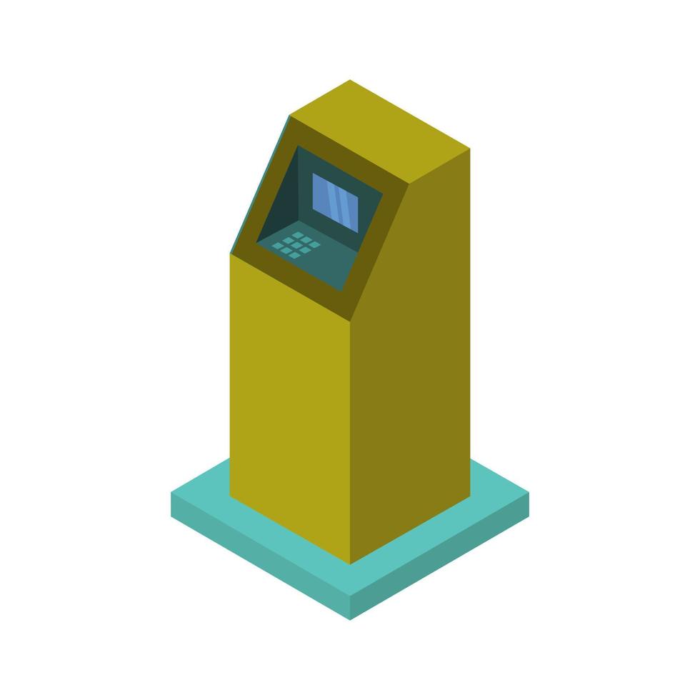 Atm isométrico sobre un fondo blanco. vector