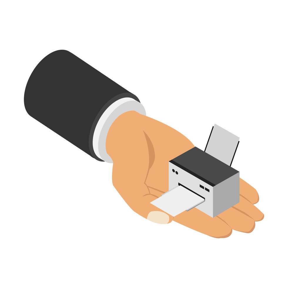 Printer in hand isometric vector