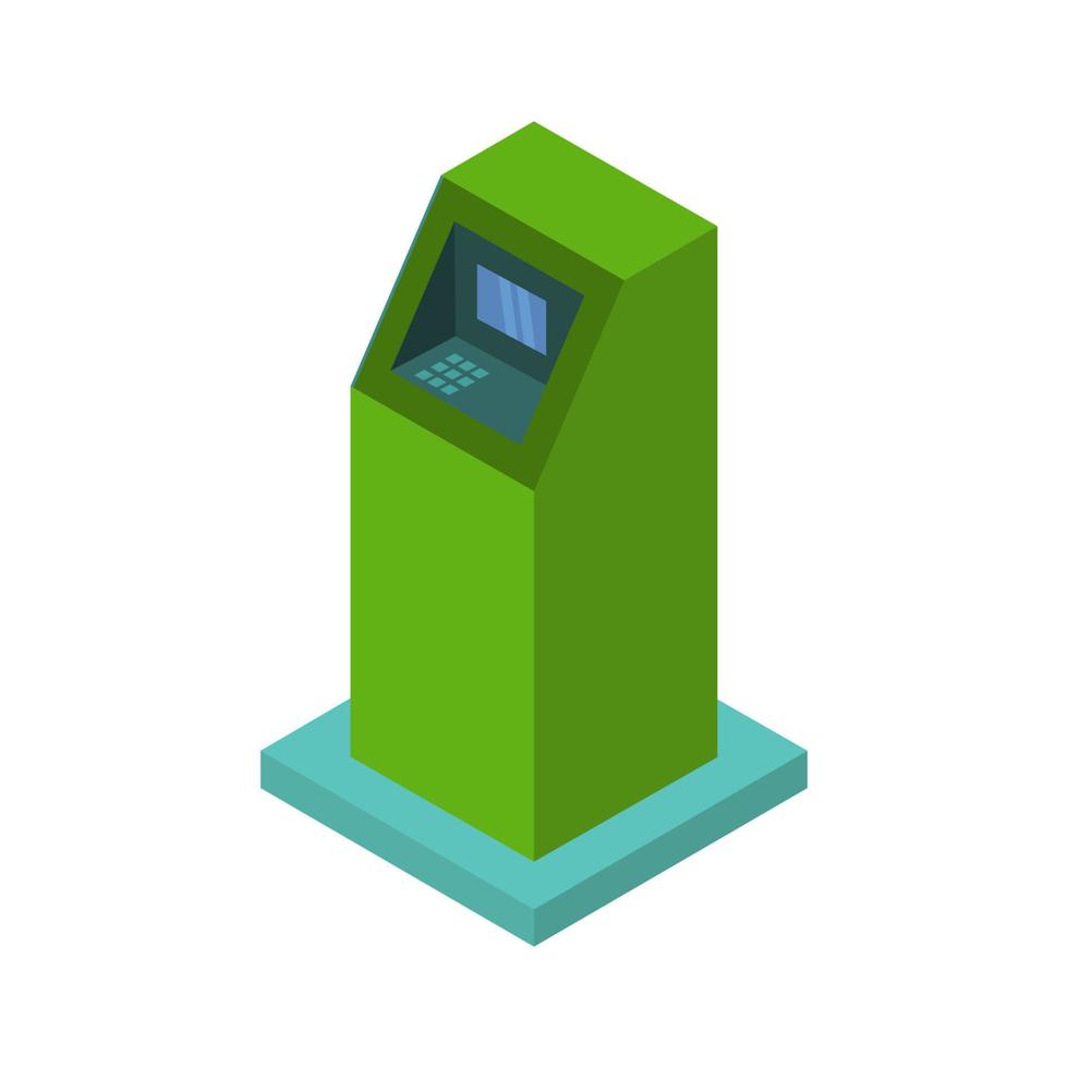 Atm isométrico sobre un fondo blanco. vector