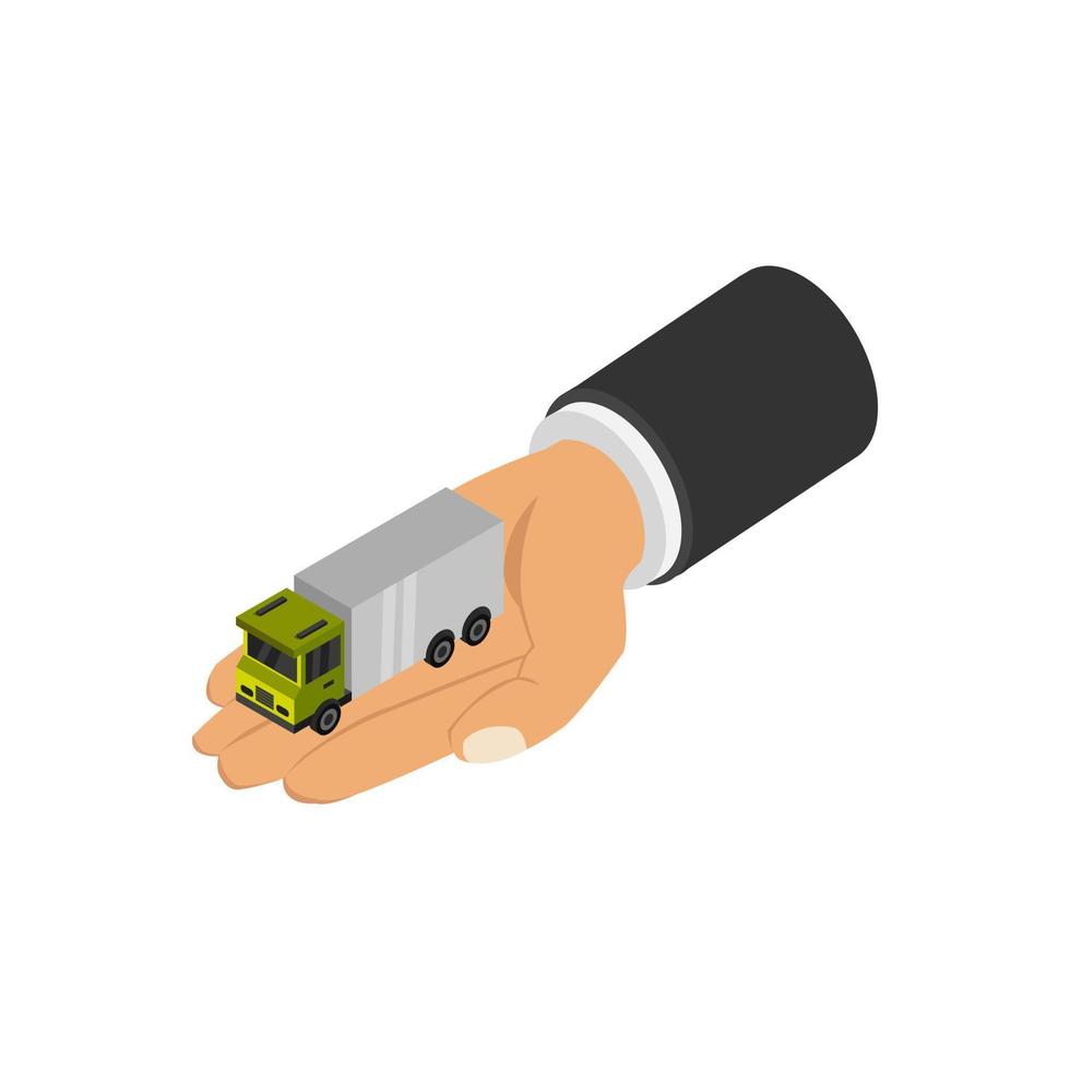 Truck in hand isometric vector