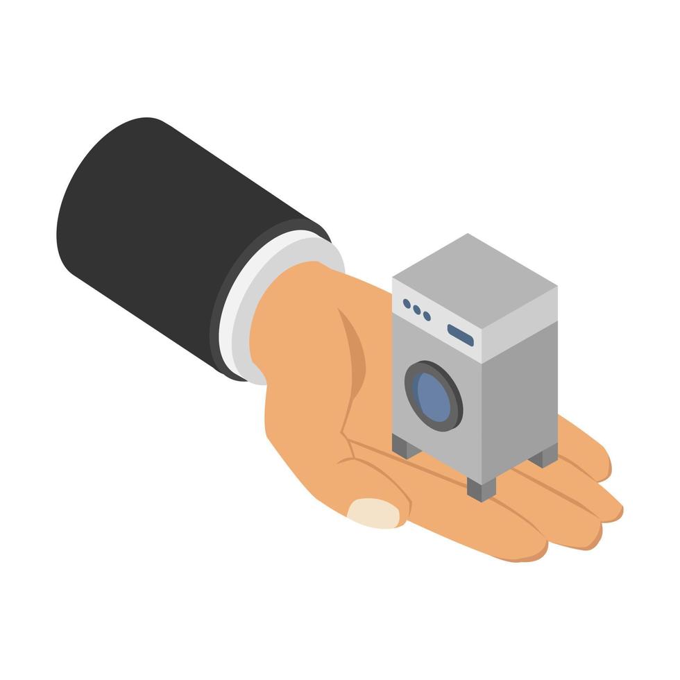 Washing machine in hand isometric vector