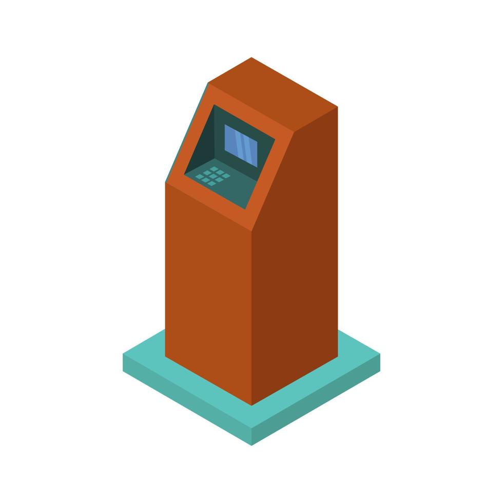 Atm isométrico sobre un fondo blanco. vector