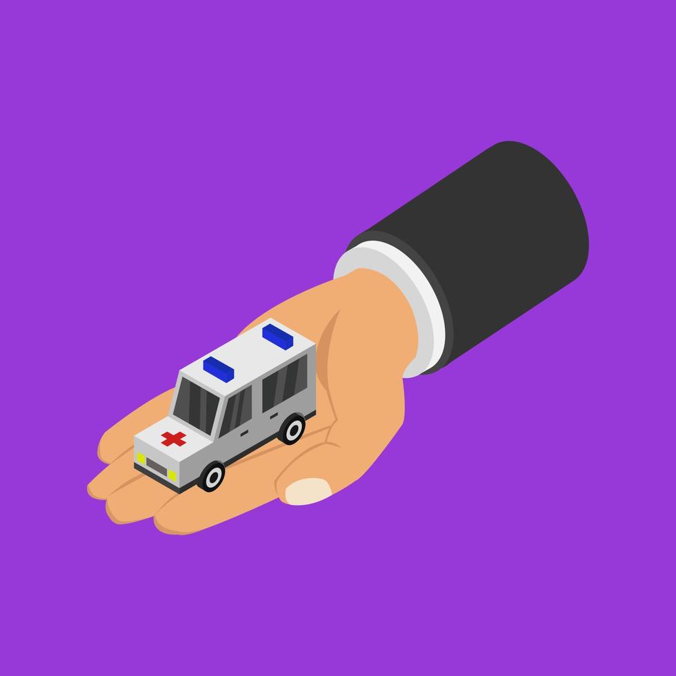 Ambulance on isometric hand vector