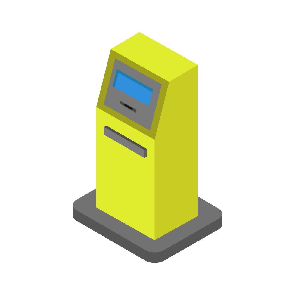 Atm isométrico sobre un fondo blanco. vector