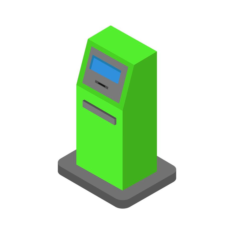 Atm isométrico sobre un fondo blanco. vector