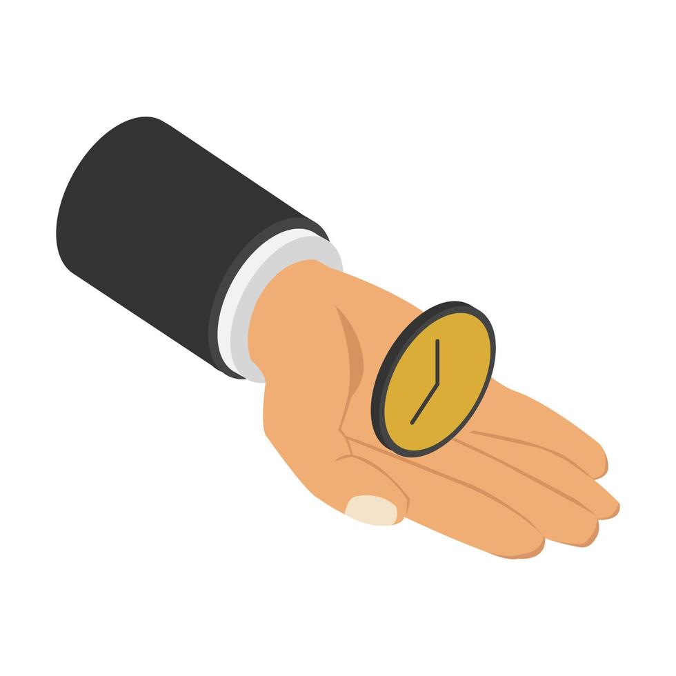 Clock in hand isometric vector