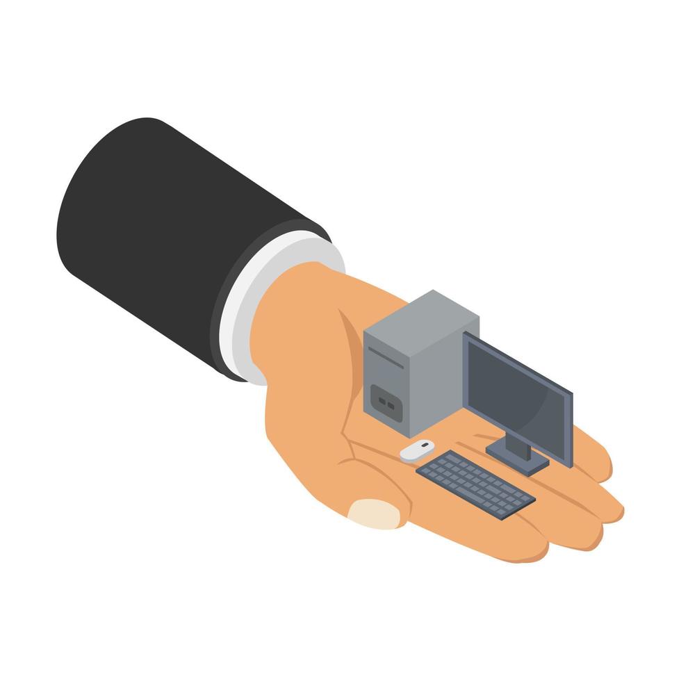 Computer in isometric hand vector