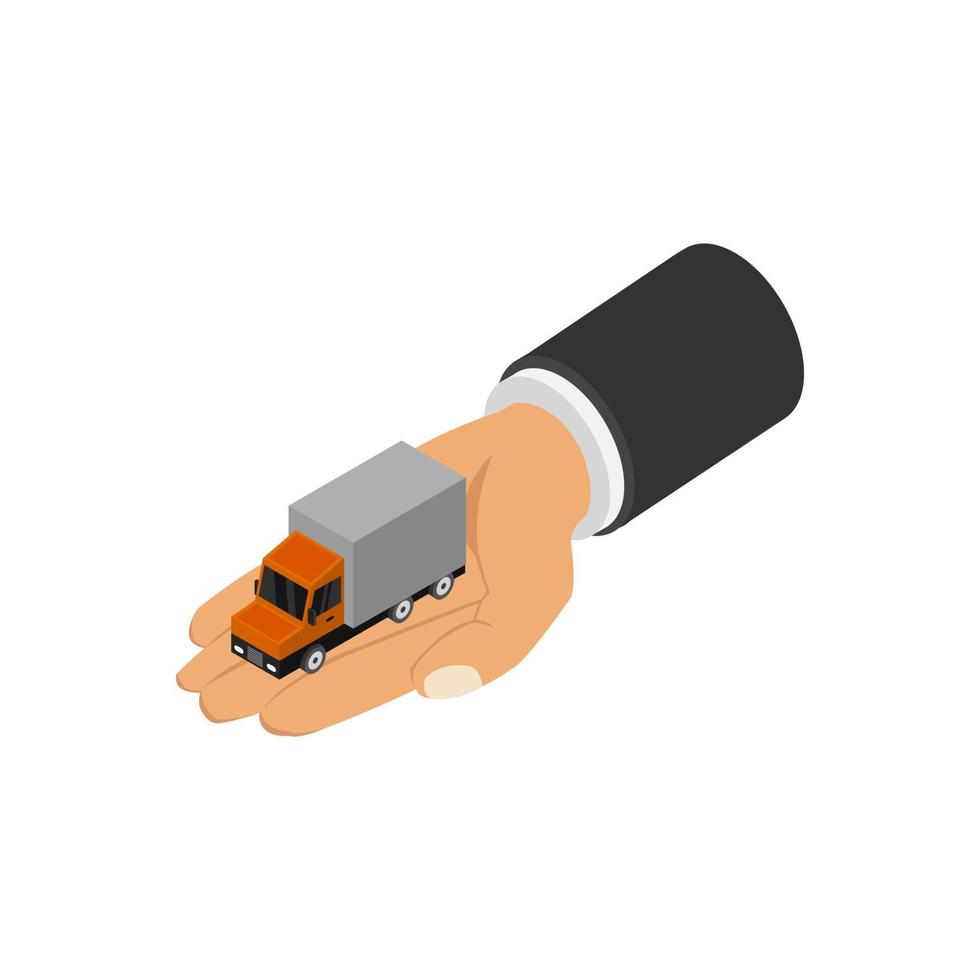 Truck in hand isometric vector