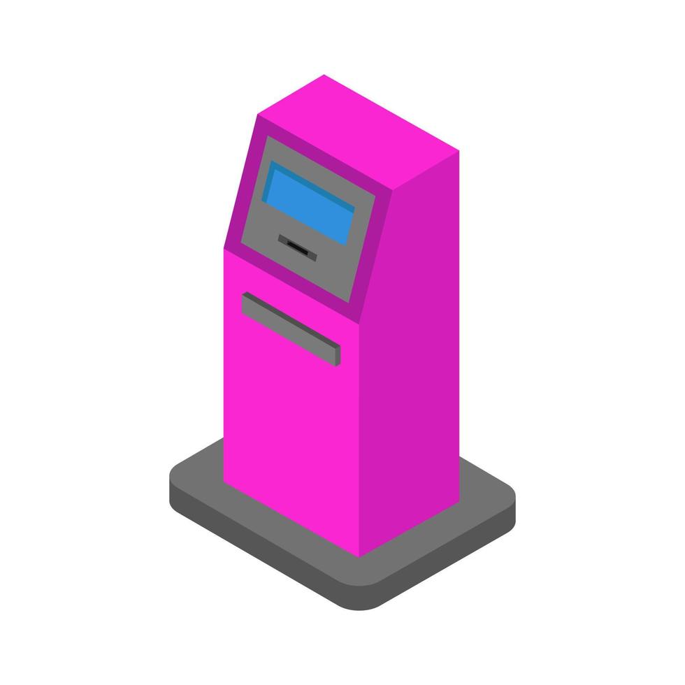 Atm isométrico sobre un fondo blanco. vector