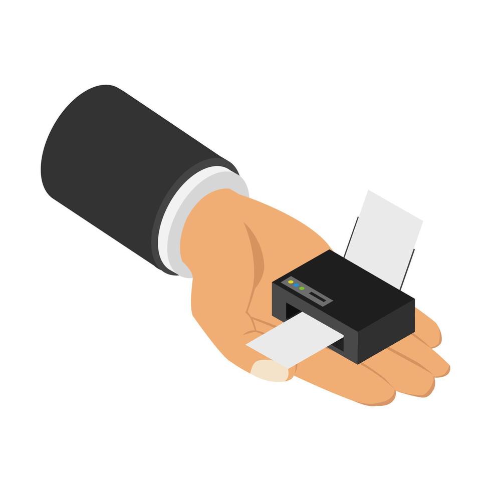 Printer in hand isometric vector