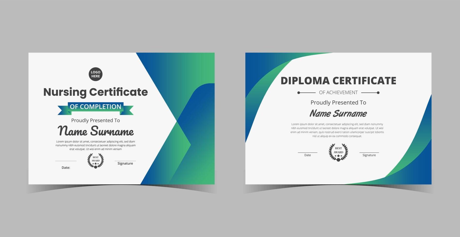 plantilla de certificado de reconocimiento, certificado de logros, plantilla de diploma de premios vector