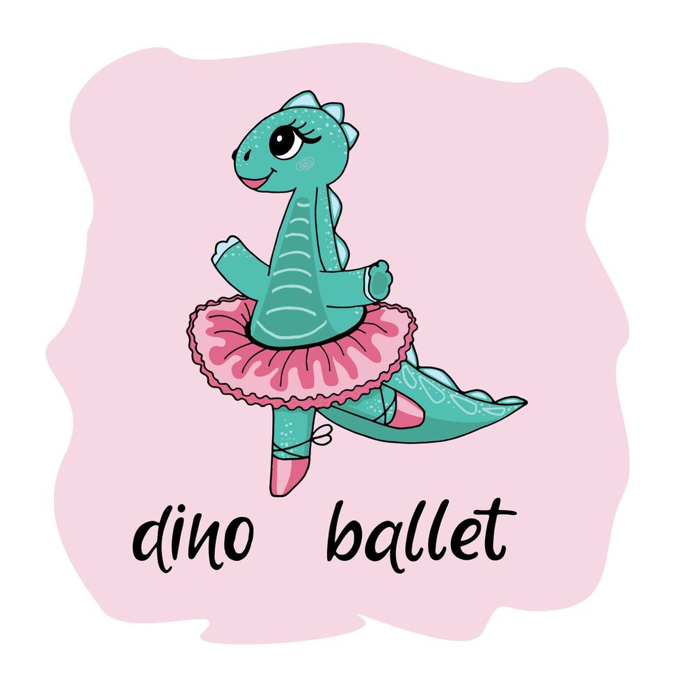 Cute cartoon dinosaur ballerina. Illustration vector isolated.