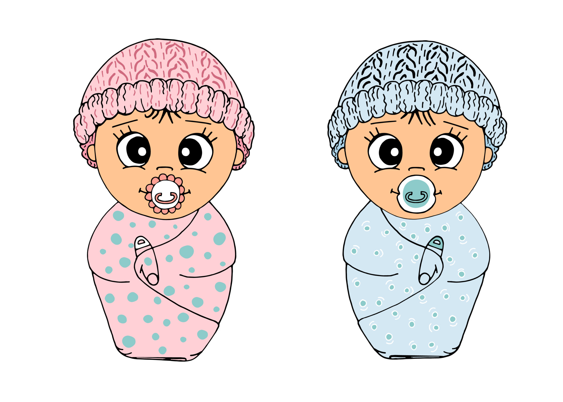 Newborn Boy And Girl With Dummy Wrapped In A Blanket In A Hat Hand Drawn Set Cute Cartoon Baby Twins Vector Isolated Vector Art At Vecteezy Newborn Boy And Girl With Dummy Wrapped In A Blanket In A Hat Hand Drawn Set Cute Cartoon Baby Twins Vector Isolated Vector Art At Vecteezy