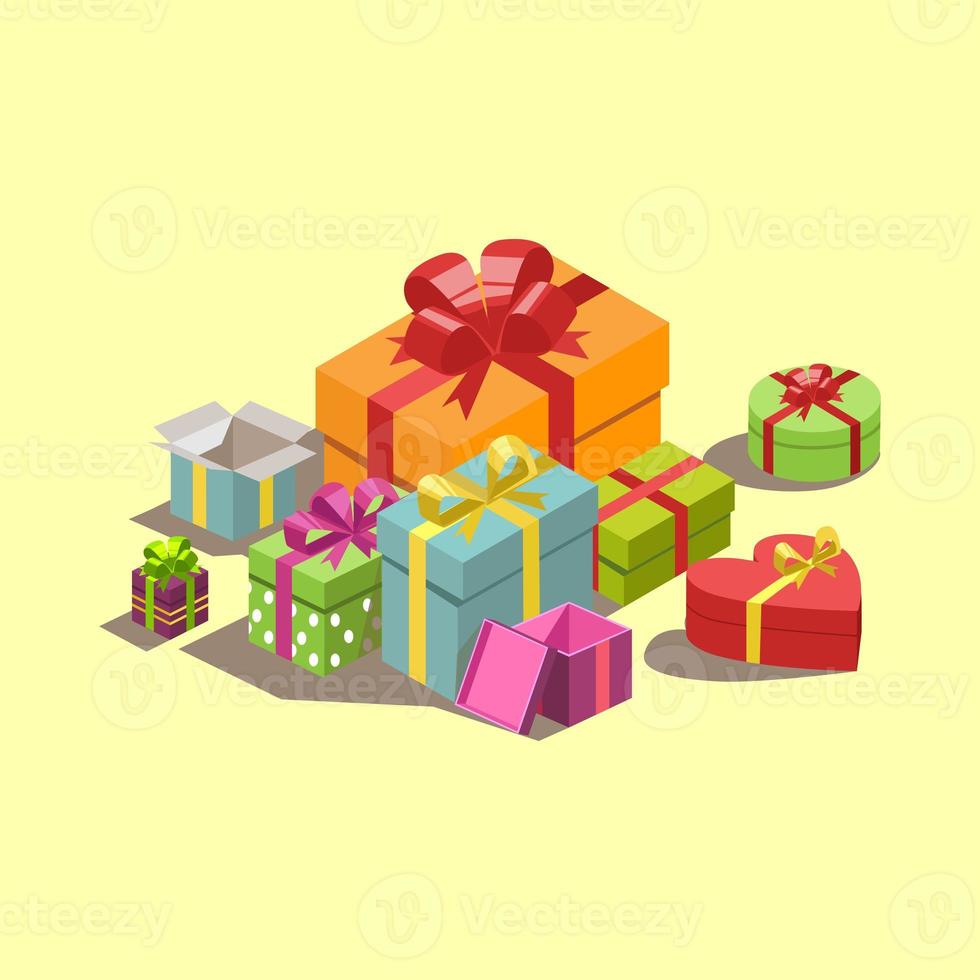 muchas cajas diferentes con regalos para las vacaciones - vector foto