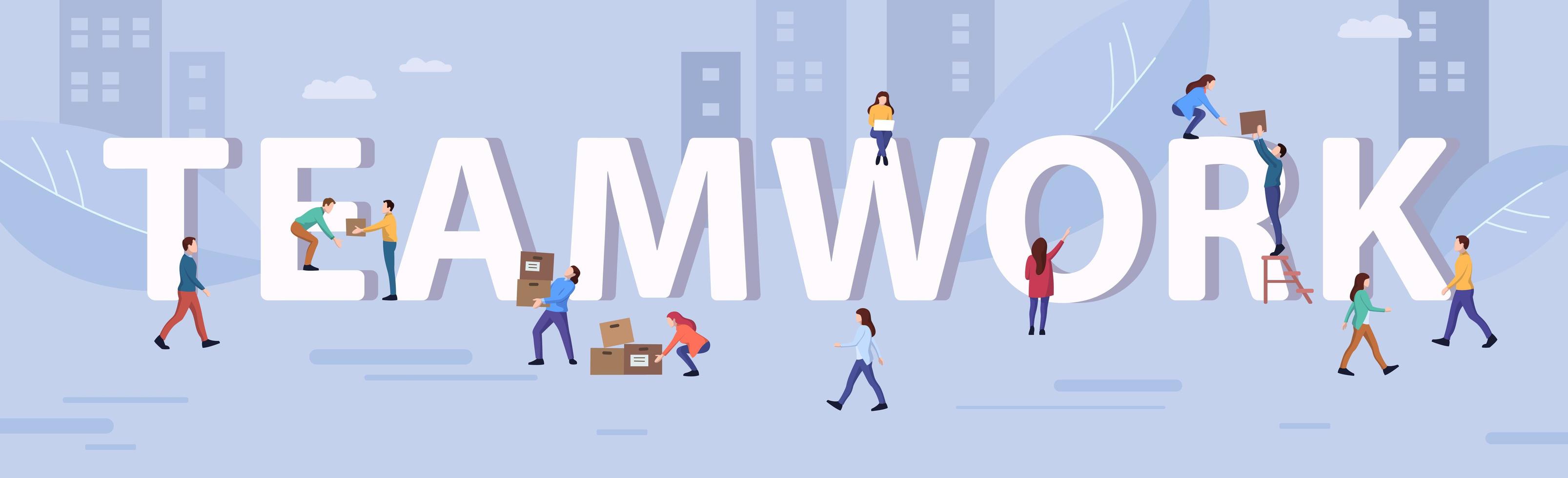Teamwork concept panoramic web template for advertising - Vector