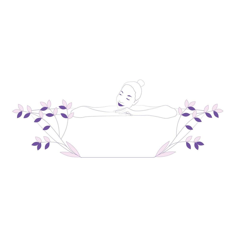 Woman relaxing and bathing in bathtub Hand drawn girl in bathtub line art vector