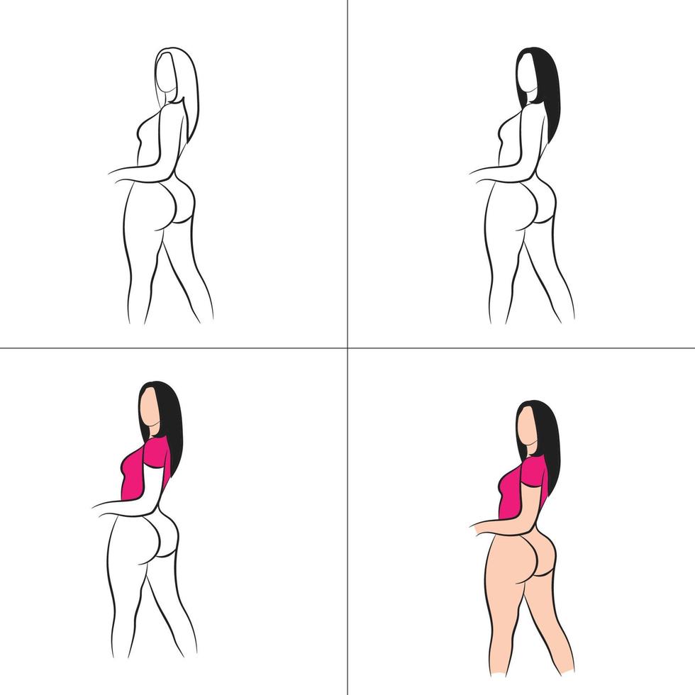 Silhouette and line art of beautiful woman body and female fitness logo template collection vector