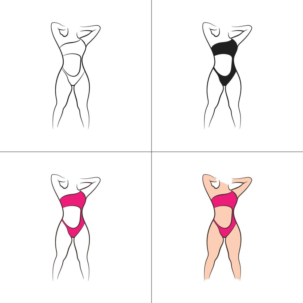 Silhouette and line art of beautiful woman body and female fitness logo template collection vector