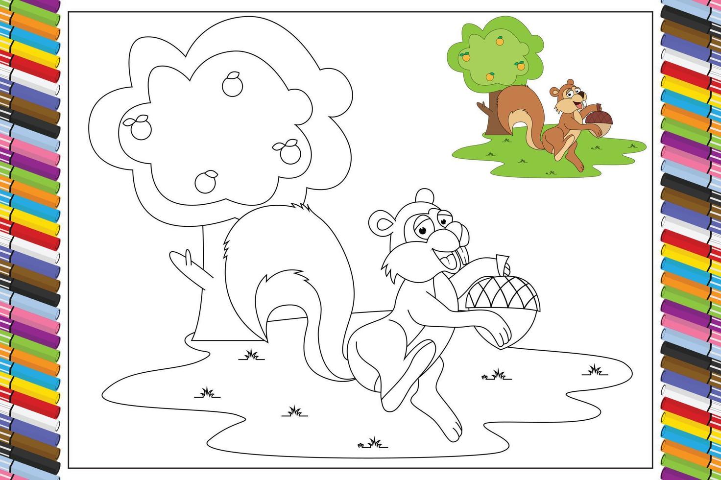 Colorear dibujos animados de animales lindos para niños vector