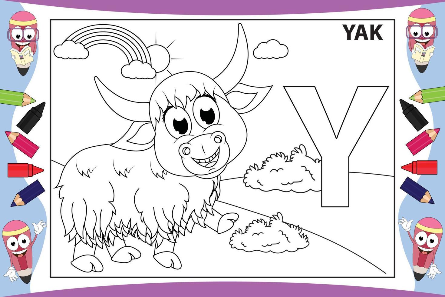 coloring cute animal cartoon for kids vector