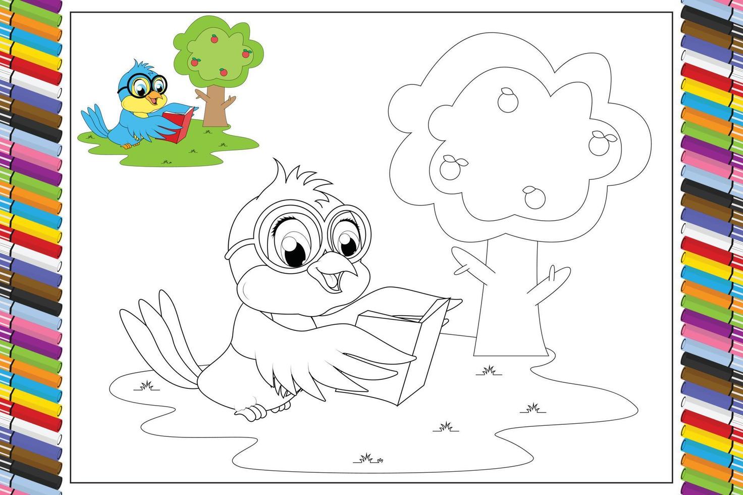 coloring cute animal cartoon for kids vector