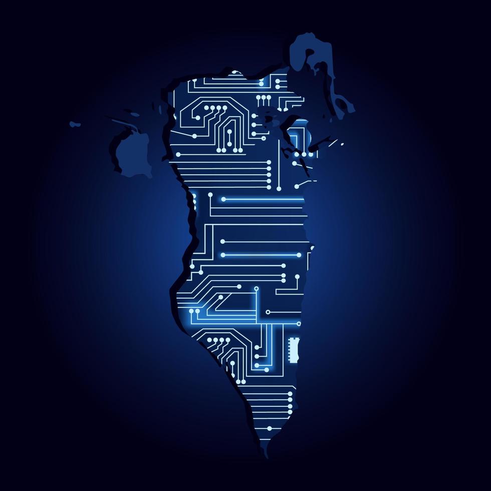 Map of Bahrain with electronic circuit. Contour map of Bahrain with a technological electronics circuit. vector