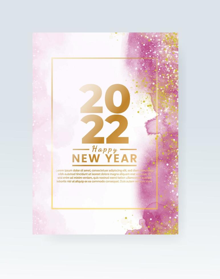 Happy new year 2022 poster or card template with watercolor wash splash vector