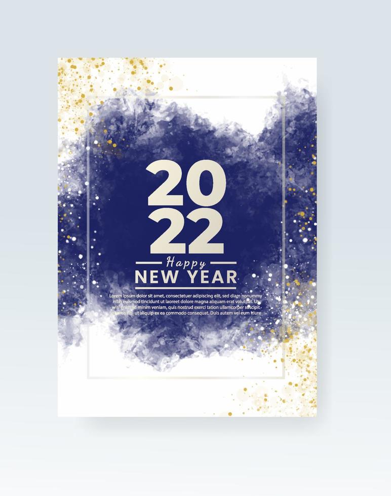 Happy new year 2022 poster or card template with watercolor wash splash vector