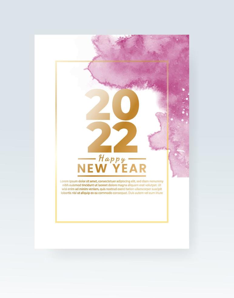 Happy new year 2022 poster or card template with watercolor wash splash vector