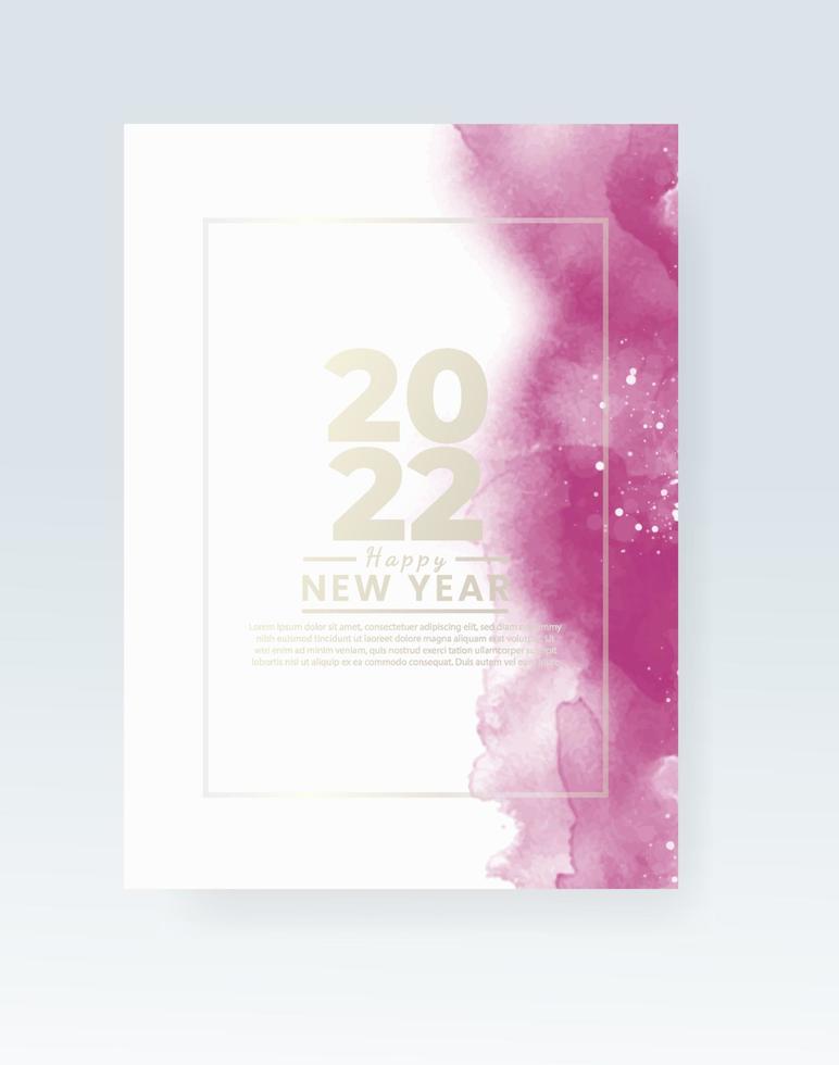 Happy new year 2022 poster or card template with watercolor wash splash vector