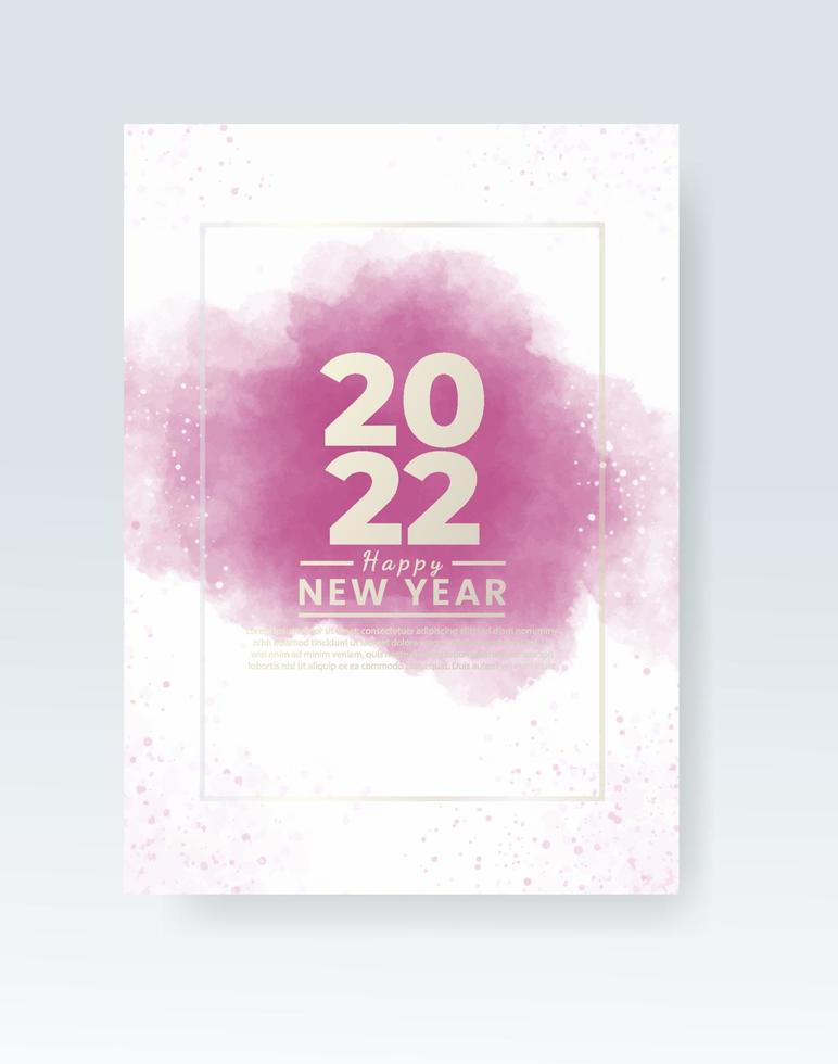 Happy new year 2022 poster or card template with watercolor wash splash vector