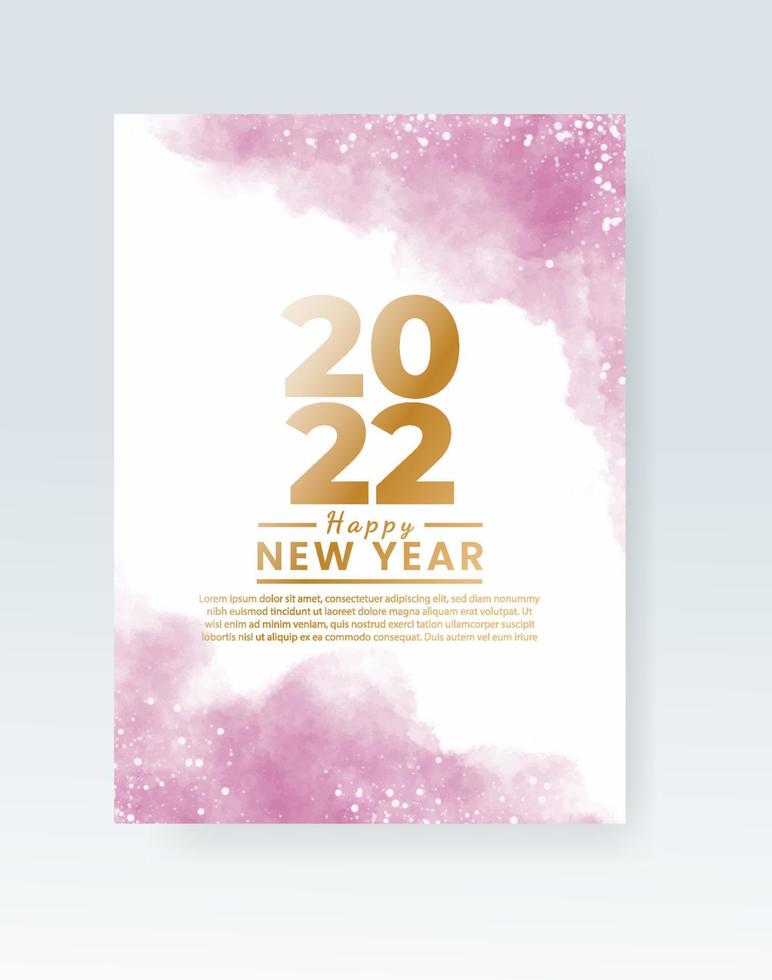 Happy new year 2022 poster or card template with watercolor wash splash vector