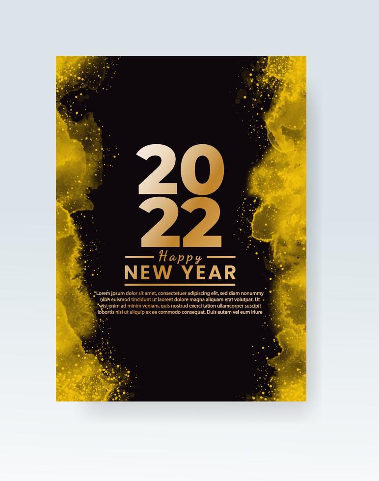 Happy new year 2022 poster or card template with watercolor wash splash vector