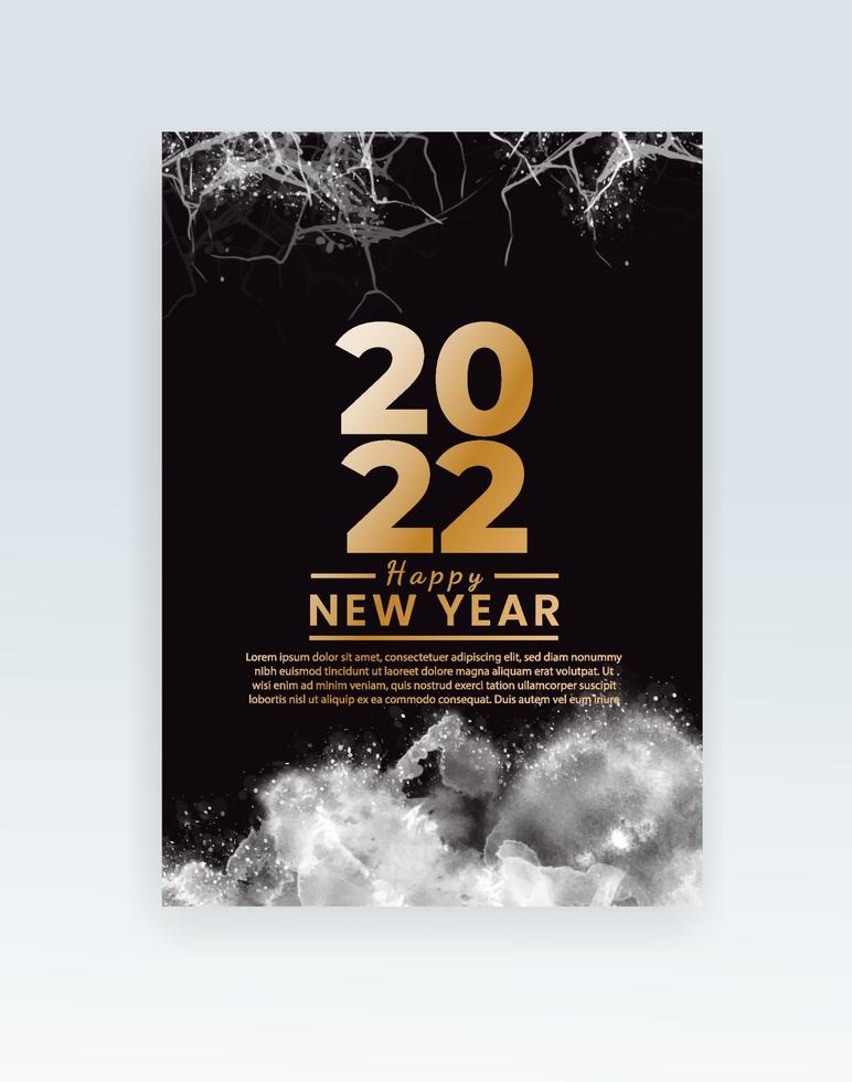 Happy new year 2022 poster or card template with watercolor wash splash vector