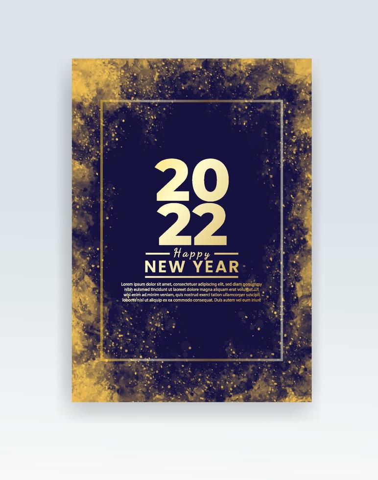 Happy new year 2022 poster or card template with watercolor wash splash vector