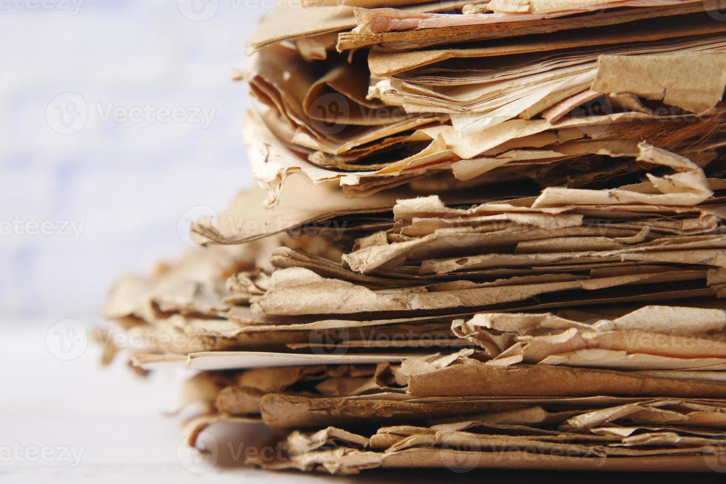 stack of Old papers on table photo